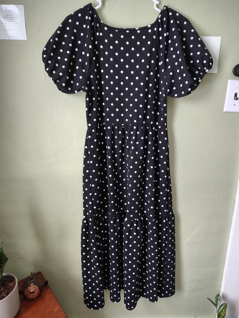 Caution to the Wind Women's Medium Black & White Polka Dot Puff Sleeve Dress - Picture 7 of 8